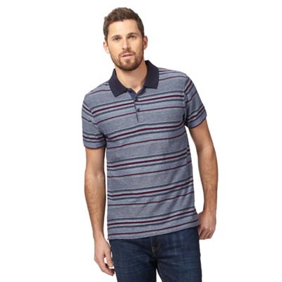 Big and tall blue textured variegated striped polo shirt